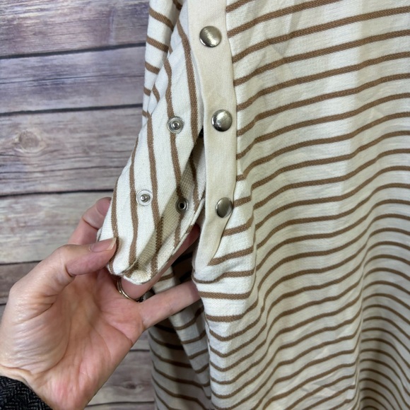 Anthropologie Maeve Women's Slouchy Striped Long Sleeve Shirt Cream Tan Medium - Picture 8 of 11